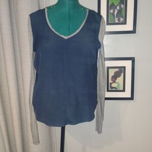 Calvin Klein Mixed Media Long-Sleeved Blouse in Slate Blue Sz M NWOT
